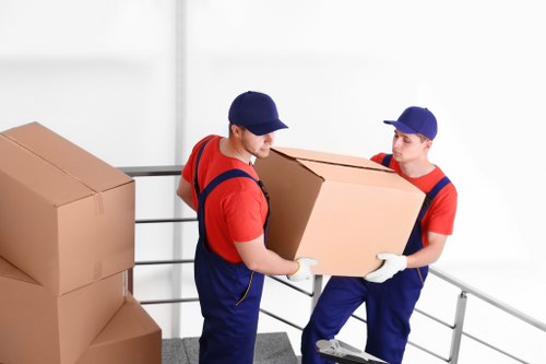 Packed boxes and wrapped household items ready for a flat move in Elephant and Castle