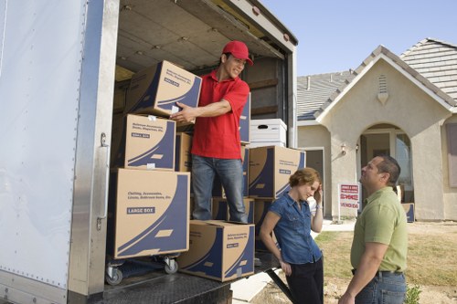 Office relocation support with moving crates and equipment